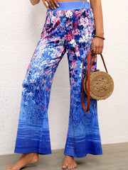 Floral Print High Rise Stretch Flare Leg Pants