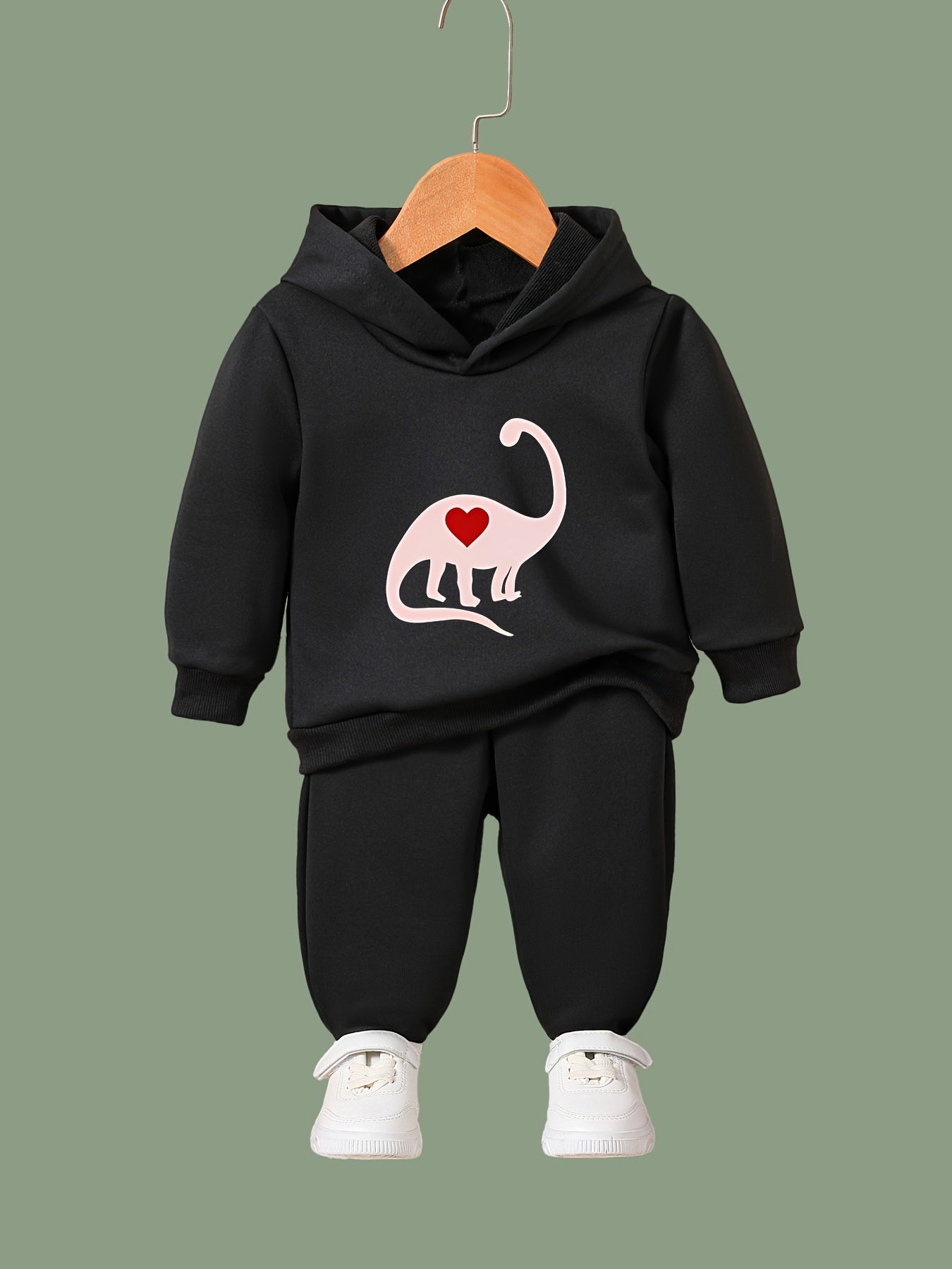 2pcs Heart Dino Hoodies Pants Set Girls