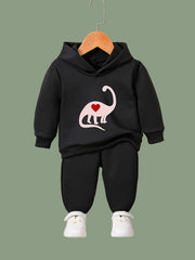 2pcs Heart Dino Hoodies Pants Set Girls