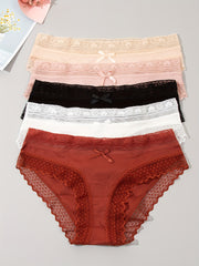 5pcs Lace Trim Ribbed Briefs Stretchy Panties Women's Lingerie