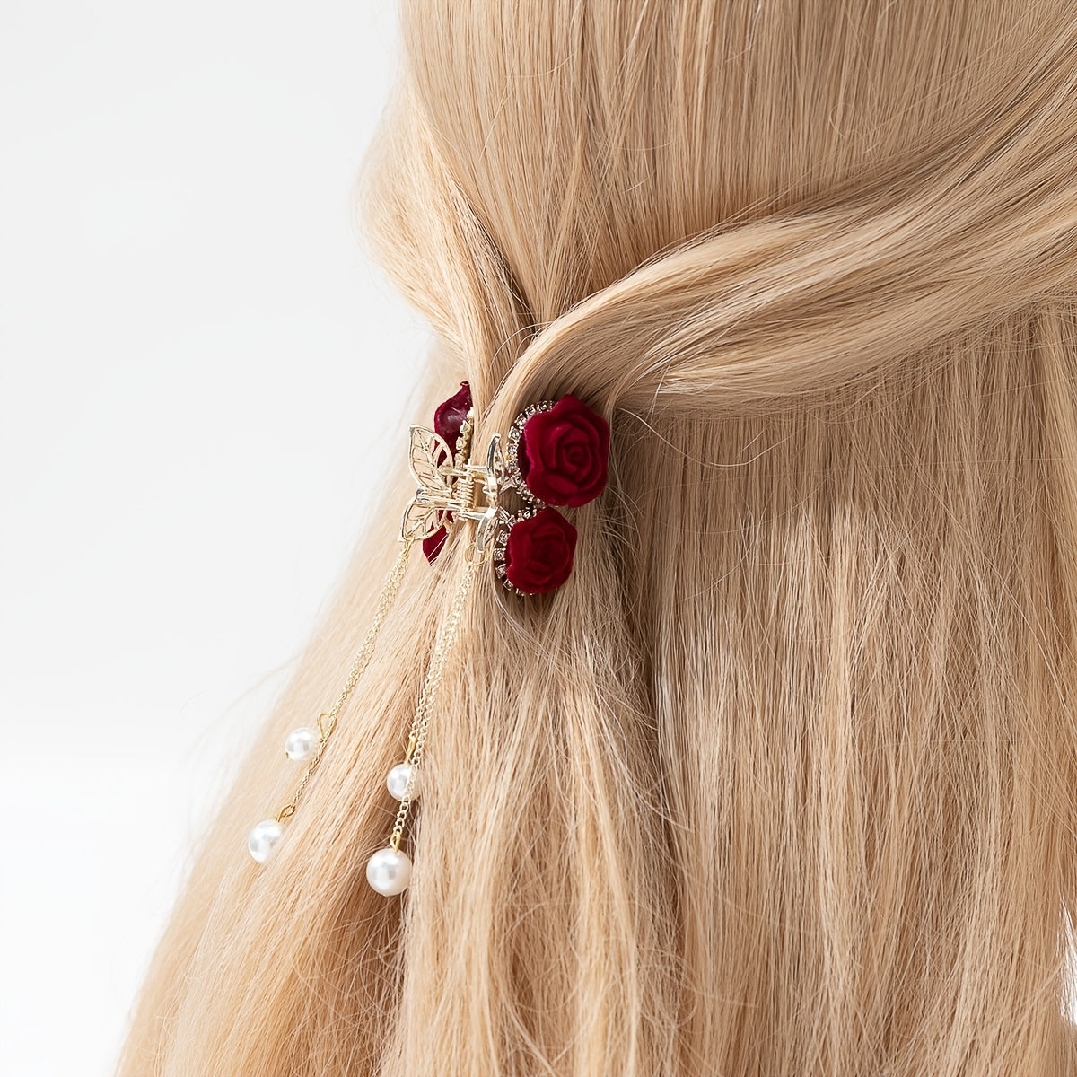 Rose & Tassel Hair Claw Clip Resin Hairgrip Non Slip Hair Accessory
