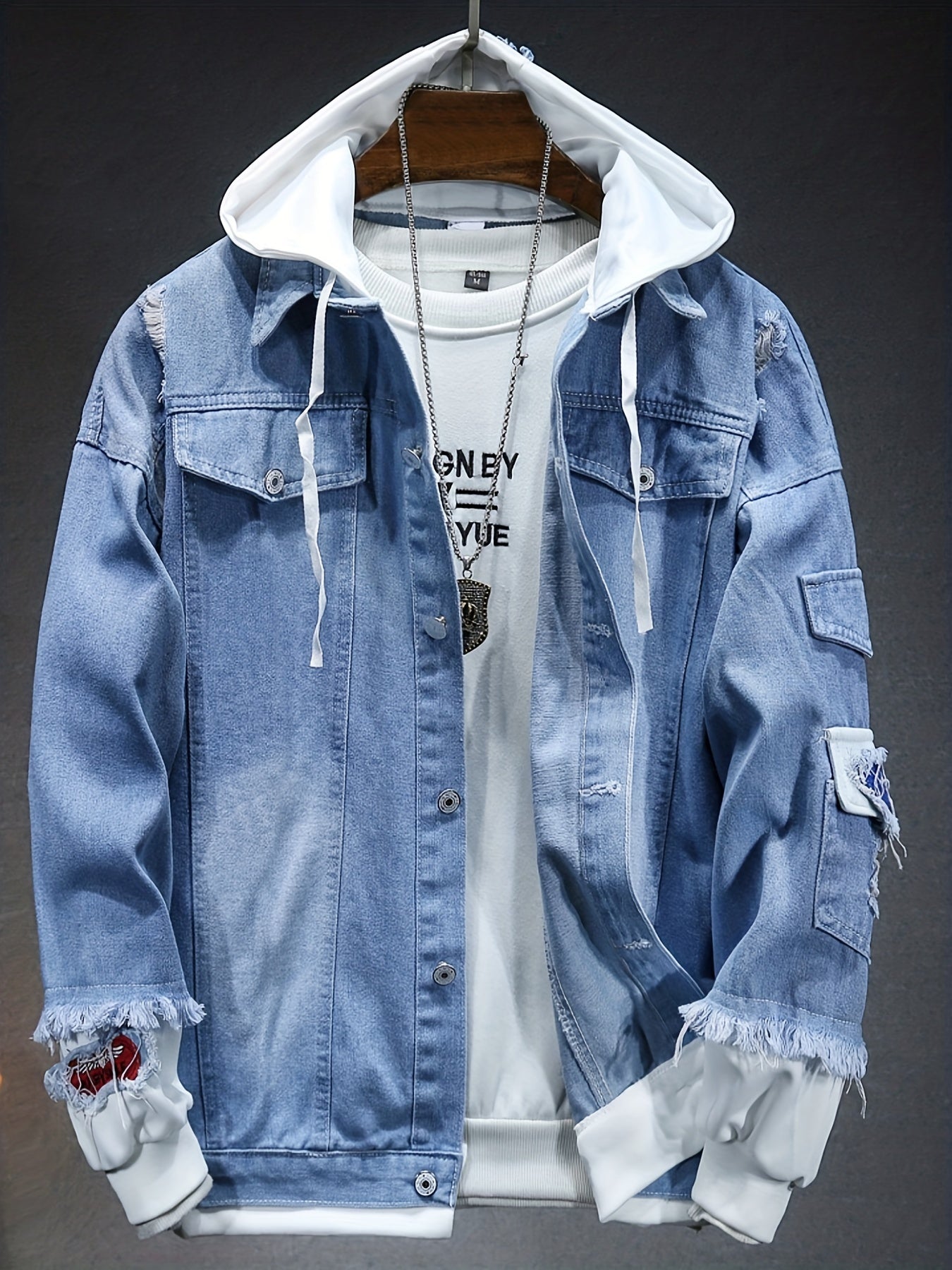 Denim Men's Jacket Embroidery Pattern Coat Hooded Coats