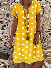  Boho Dress Women's Polka Dots V Neck Short Sleeve Dress