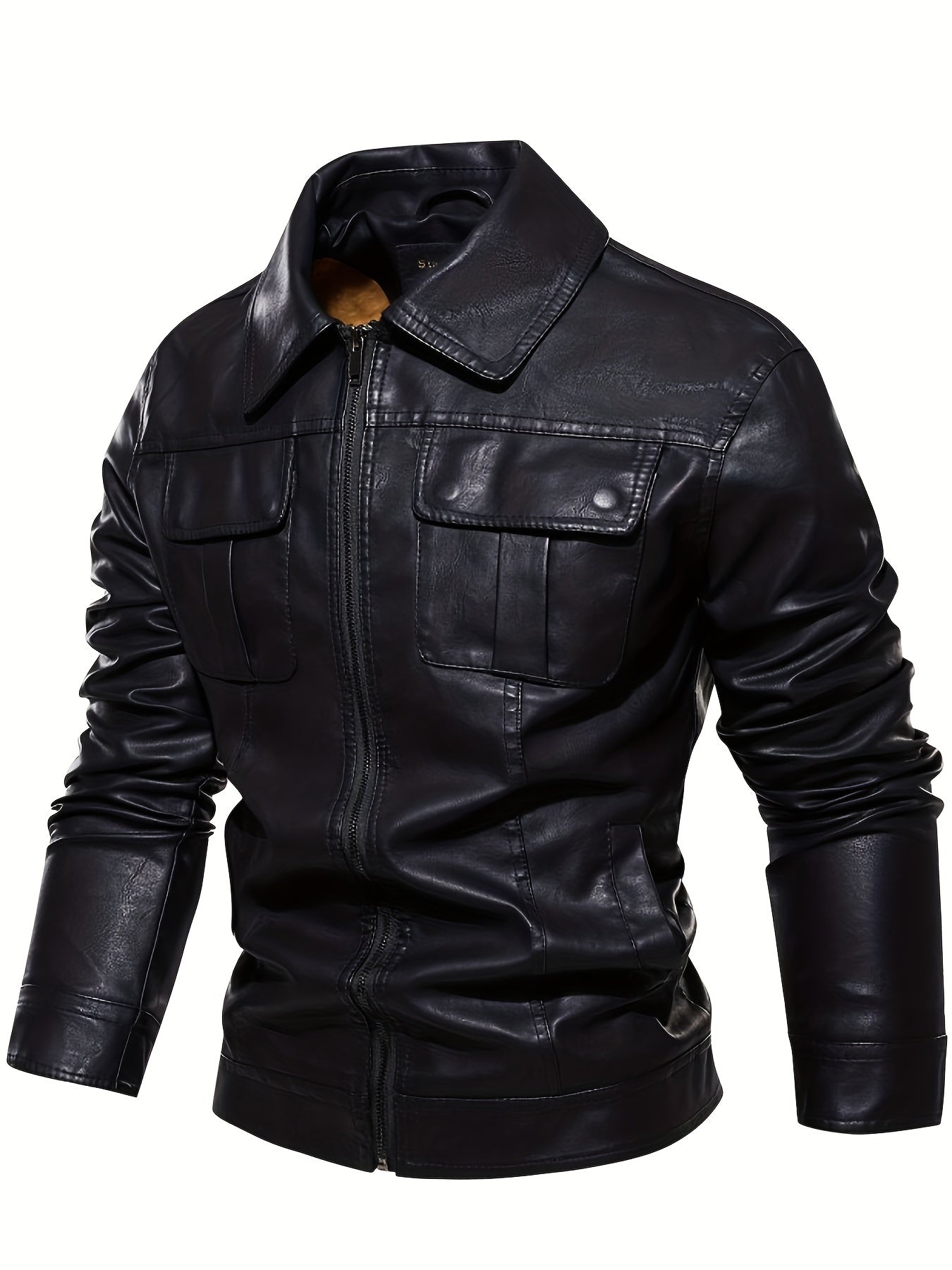 Men's Retro PU Leather Jacket Zip Up Lapel