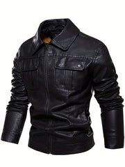 Men's Retro PU Leather Jacket Zip Up Lapel
