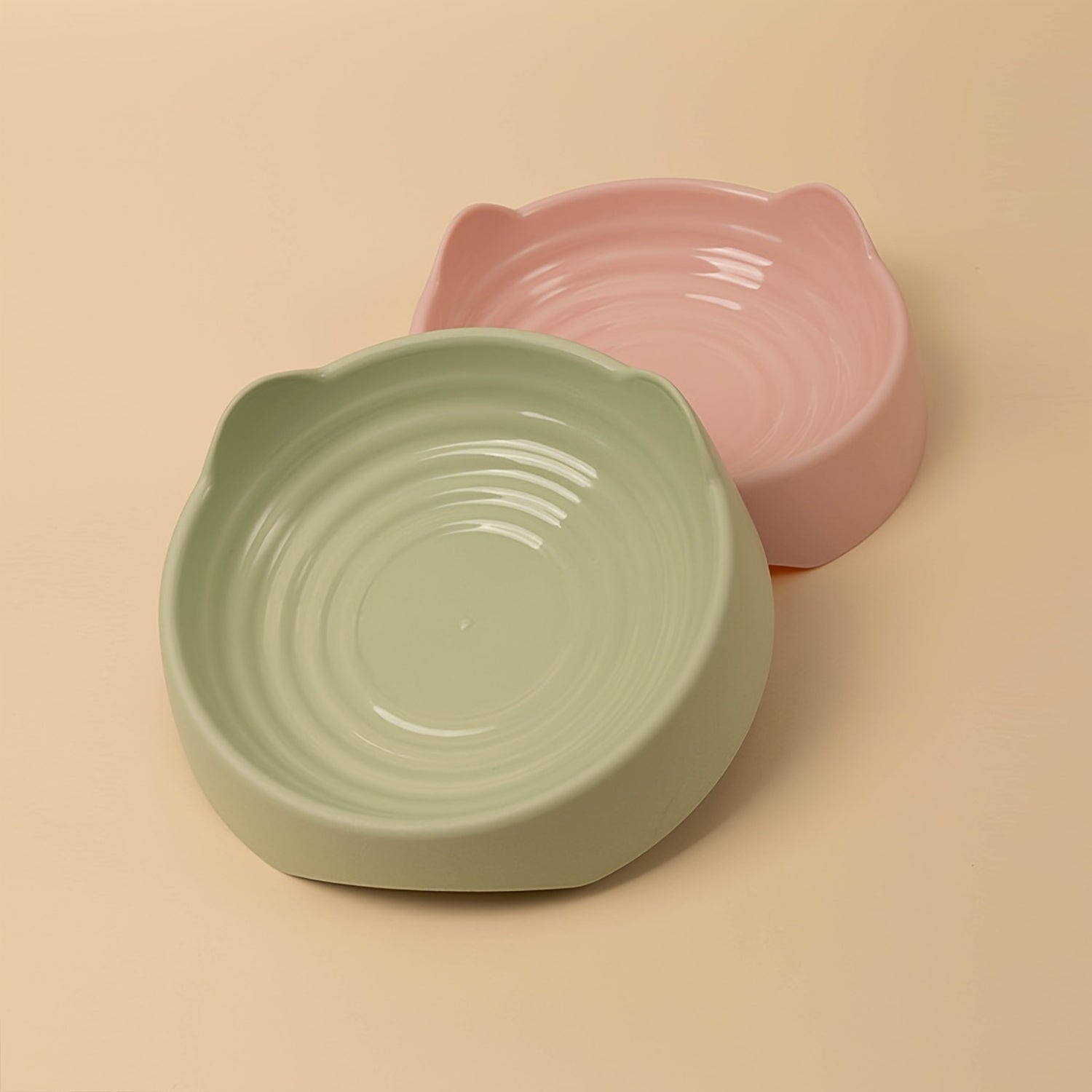 Cat Ear Shape Plastic Cat Food Water Snack Bowl Pet Feeding Supplies