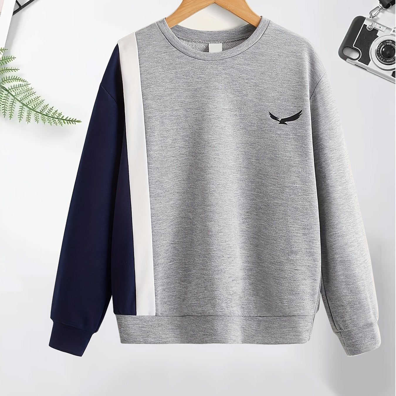 Boys Stylish Eagle Print Sweatshirt Long Sleeve Crew Neck Top