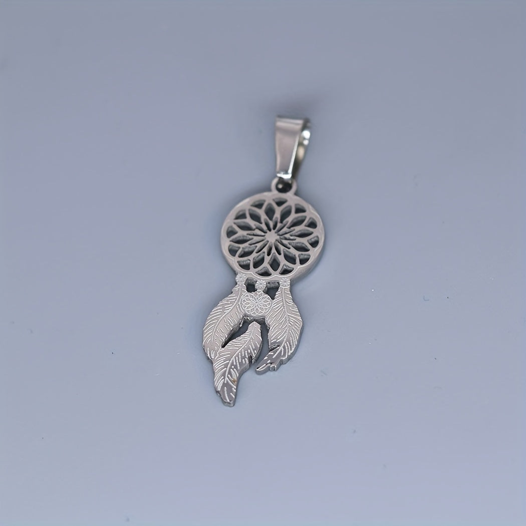 Stainless Steel Dream Catcher Feather Charm Pendant Necklace For Man