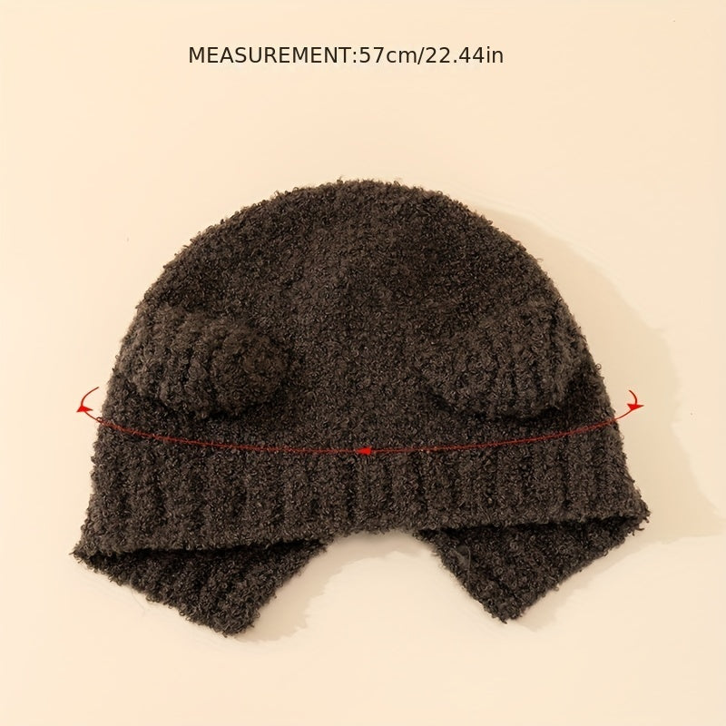 Bear Ears Knit Hat Solid Fleece Beanie Warm Animal Hat Ear Protection