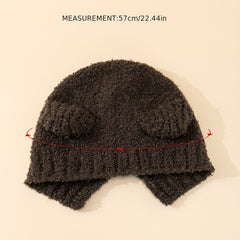 Bear Ears Knit Hat Solid Fleece Beanie Warm Animal Hat Ear Protection