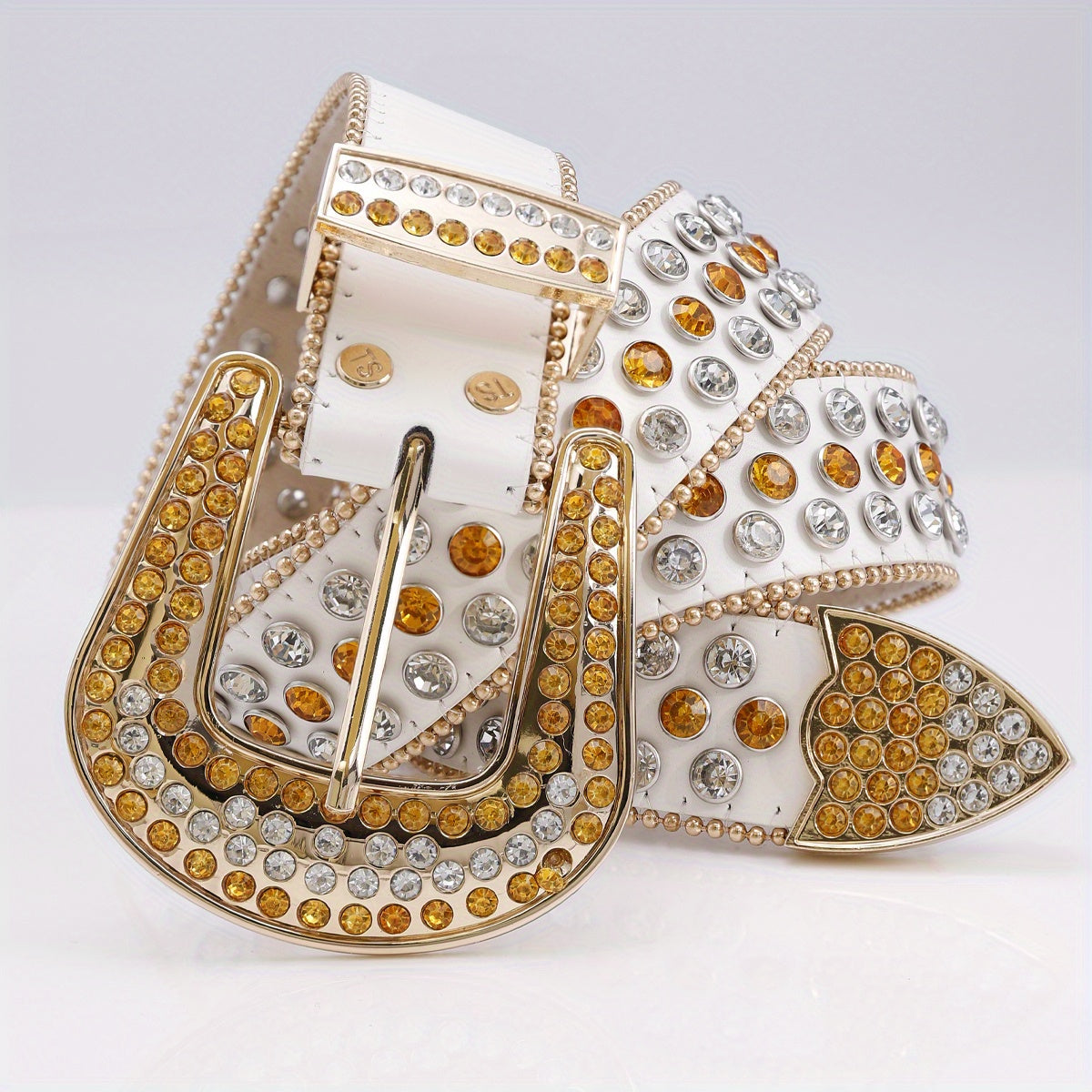 Rhinestone PU Leather Belt with Pin Buckle