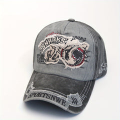 Vintage Washed Embroidery Shark Letter Baseball Cap Men's Sun Visor