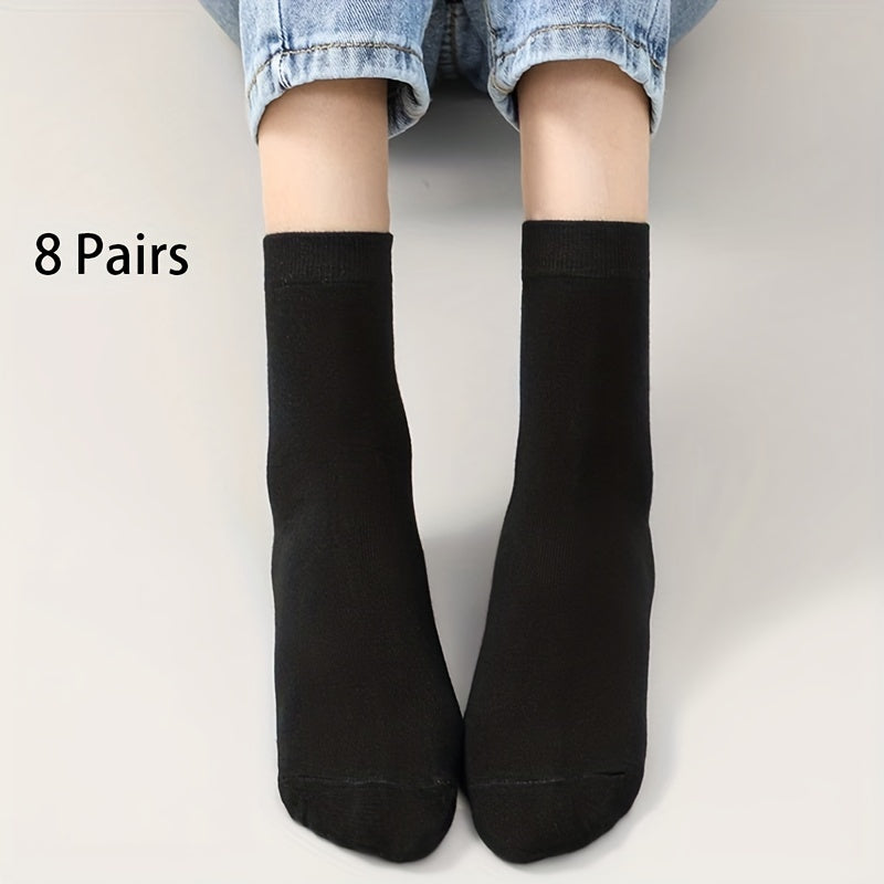 8 Pairs Solid Mid Tube Socks Women's Stockings