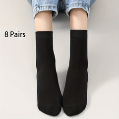 8 Pairs Solid Mid Tube Socks Women's Stockings