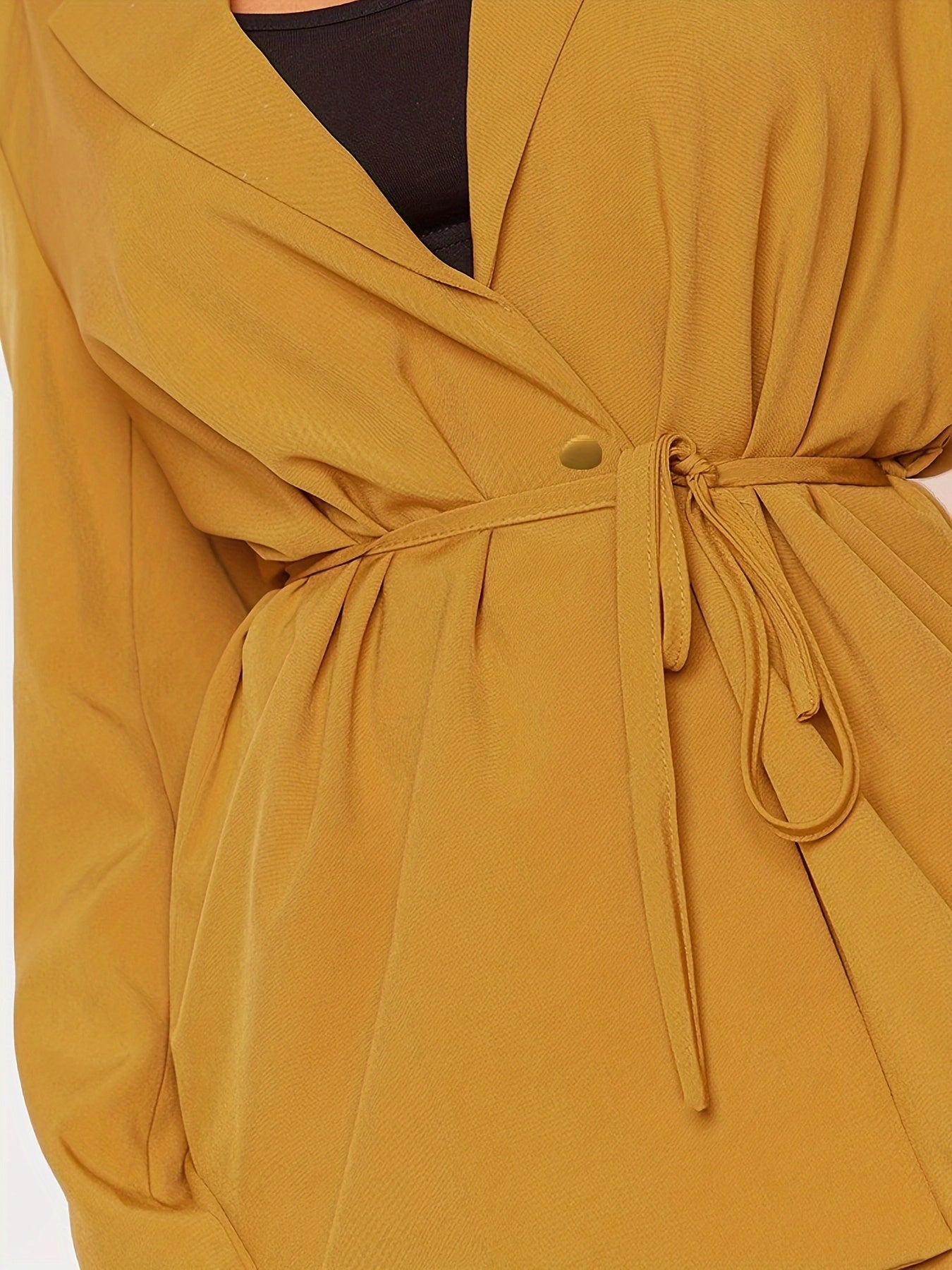  Solid Long Sleeve Workwear Blazer With Belt
