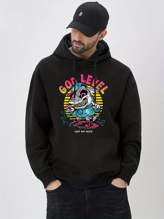 Anime Shark Print Hoodie for Men