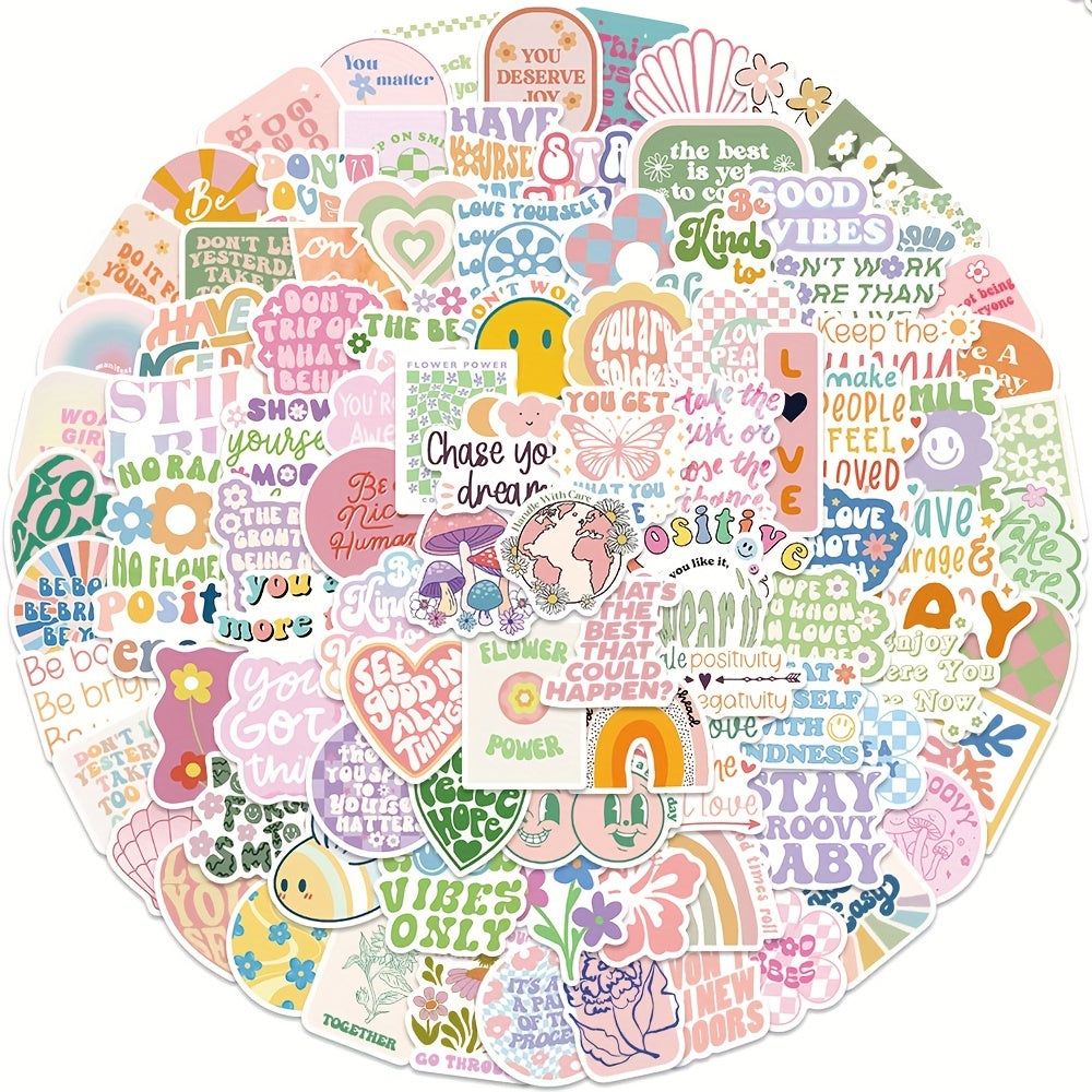 100 Colorful Inspirational Stickers for Water Bottles, Laptops, Phones & More