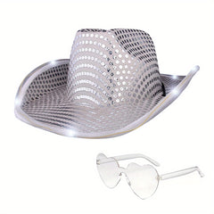 Y2K Cowboy Hat Sunglasses Set with LED Western Cowgirl Cap