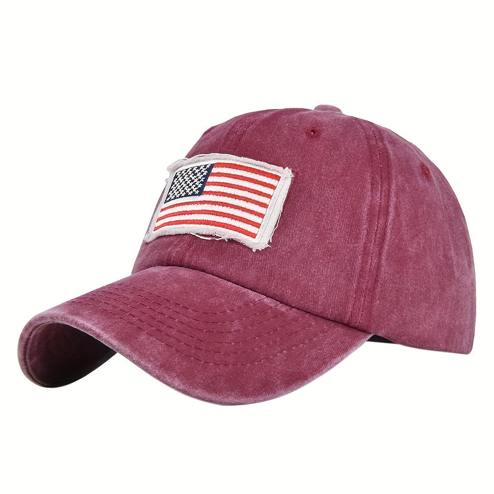 Vintage Washed Distressed Cotton Dad Hat Flag Patch Baseball Cap