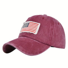 Vintage Washed Distressed Cotton Dad Hat Flag Patch Baseball Cap