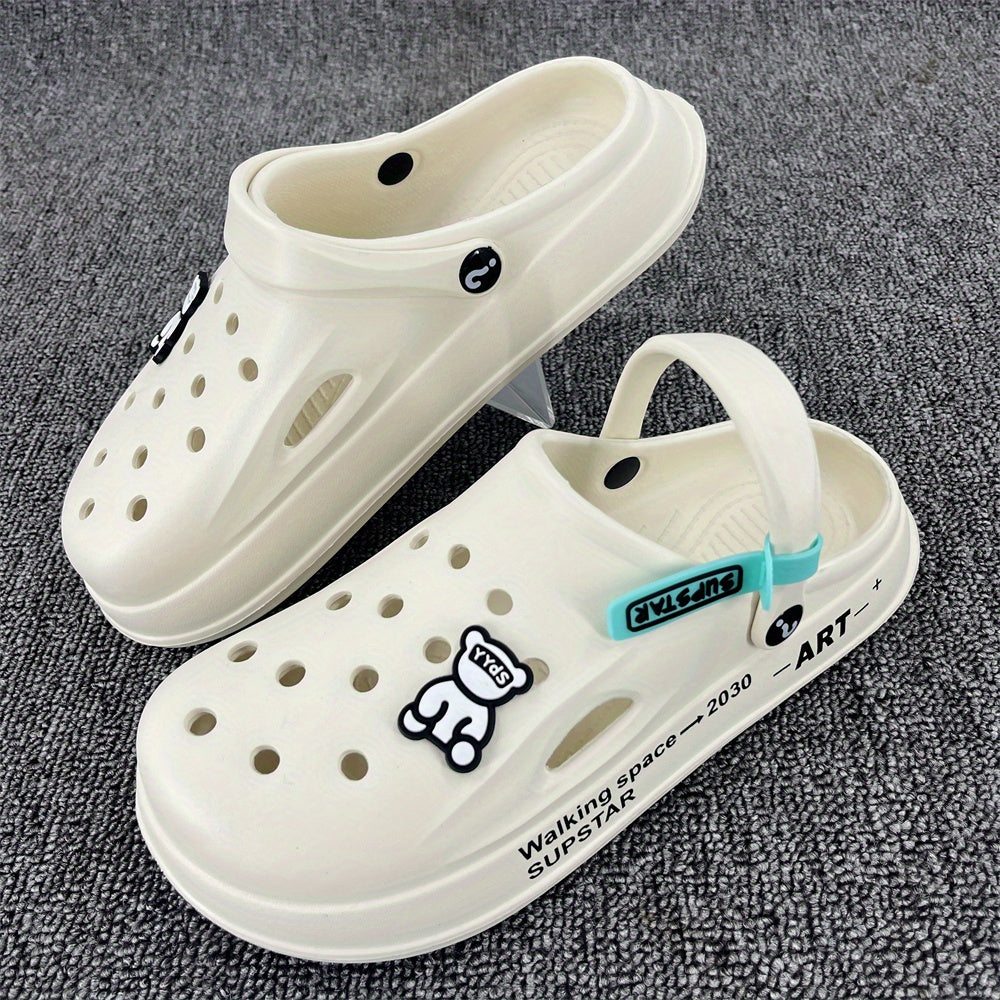 Men's Bear Charm Clogs with Strap Outdoor Slippers