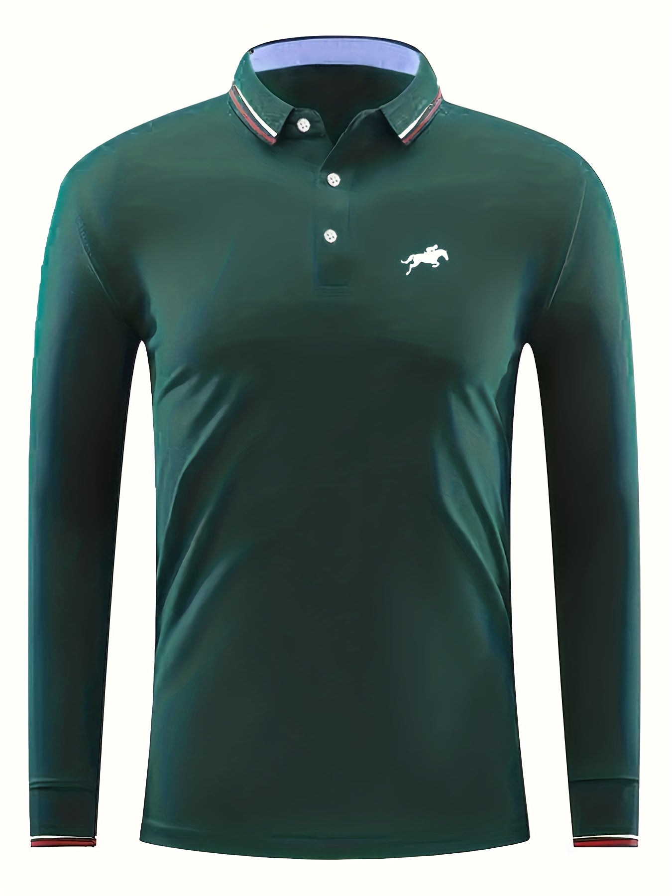 Horse Riding Print Men's Long Sleeve Polo Shirt