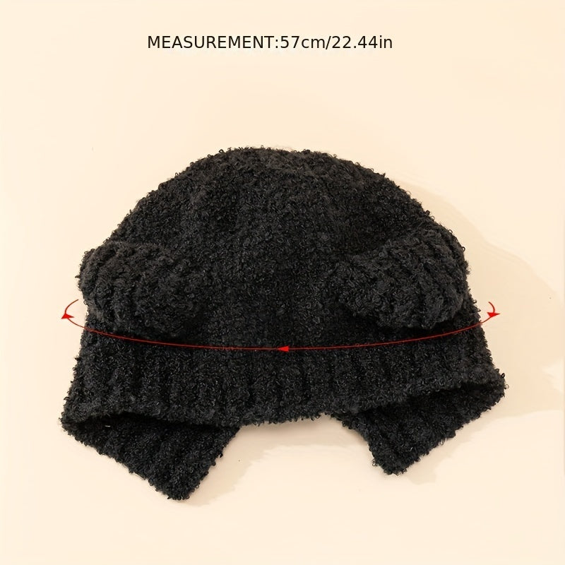 Bear Ears Knit Hat Solid Fleece Beanie Warm Animal Hat Ear Protection