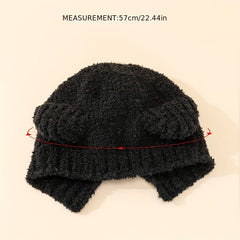 Bear Ears Knit Hat Solid Fleece Beanie Warm Animal Hat Ear Protection