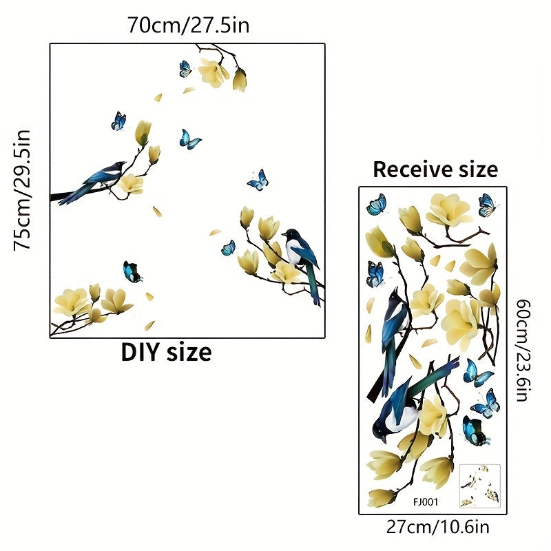 Reusable Double sided Visual Glass Window Sticker Birds Flowers Wall Sticker