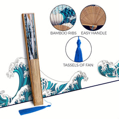 Large Ukiyo-e Surfing Kanagawa Figure Folding Fan
