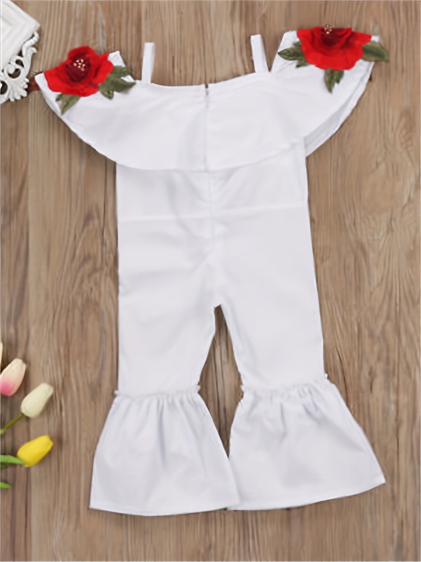Toddler Girls' Roses Print Denim Jumpsuit & Romper