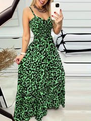  Sexy Leopard Print Nipped Waist Maxi Dress