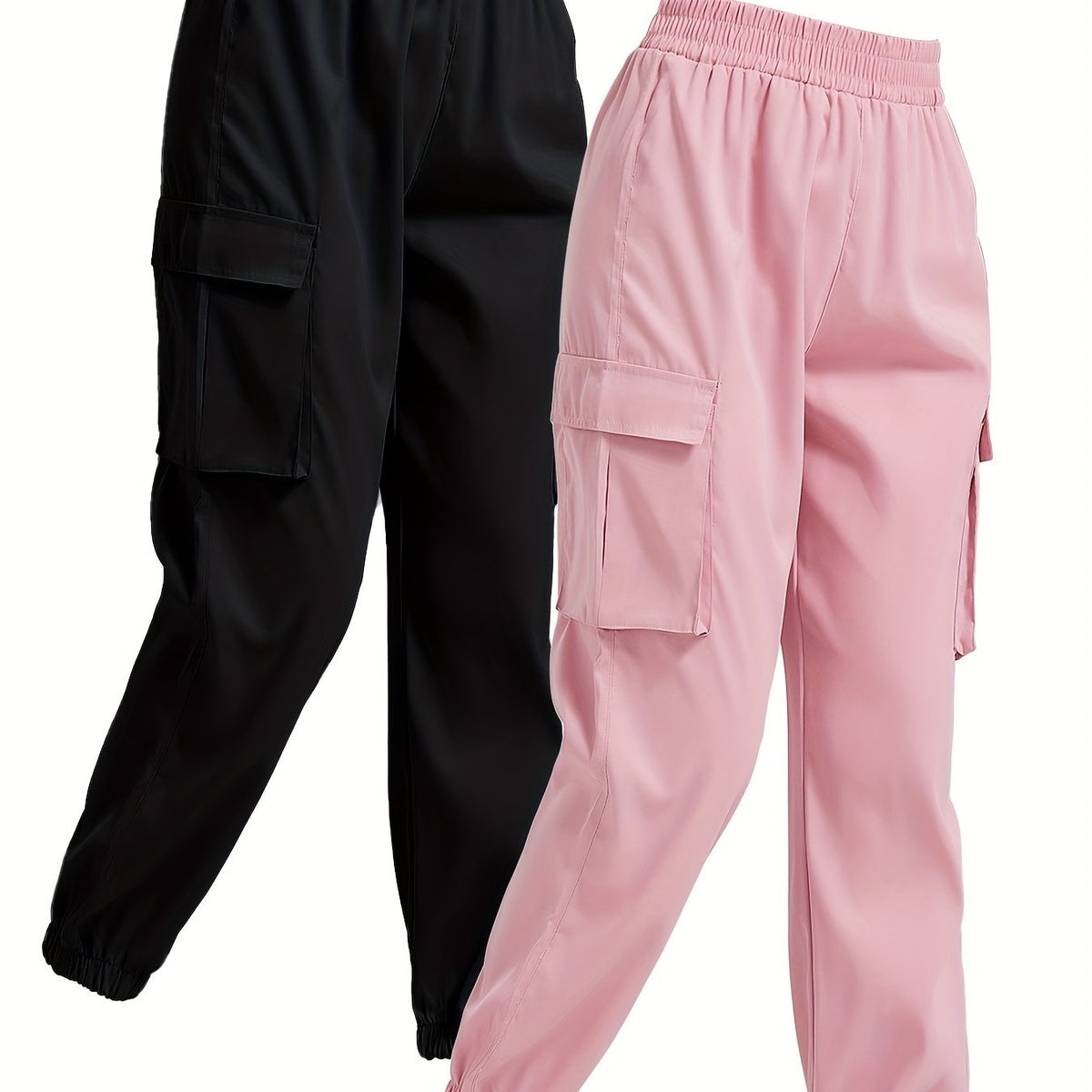 2pcs Casual Sweatpants Elastic Waist Jogger Cargo Pants for Women