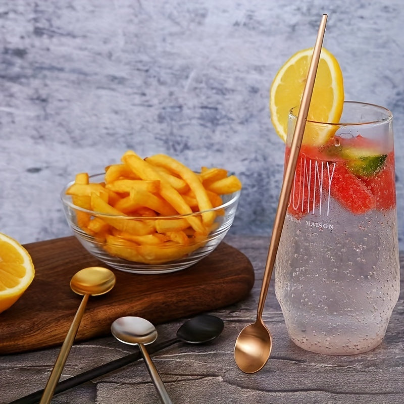 6pcs Stainless Steel Ice Tea Spoons Long Handle Golden Mirror Finish