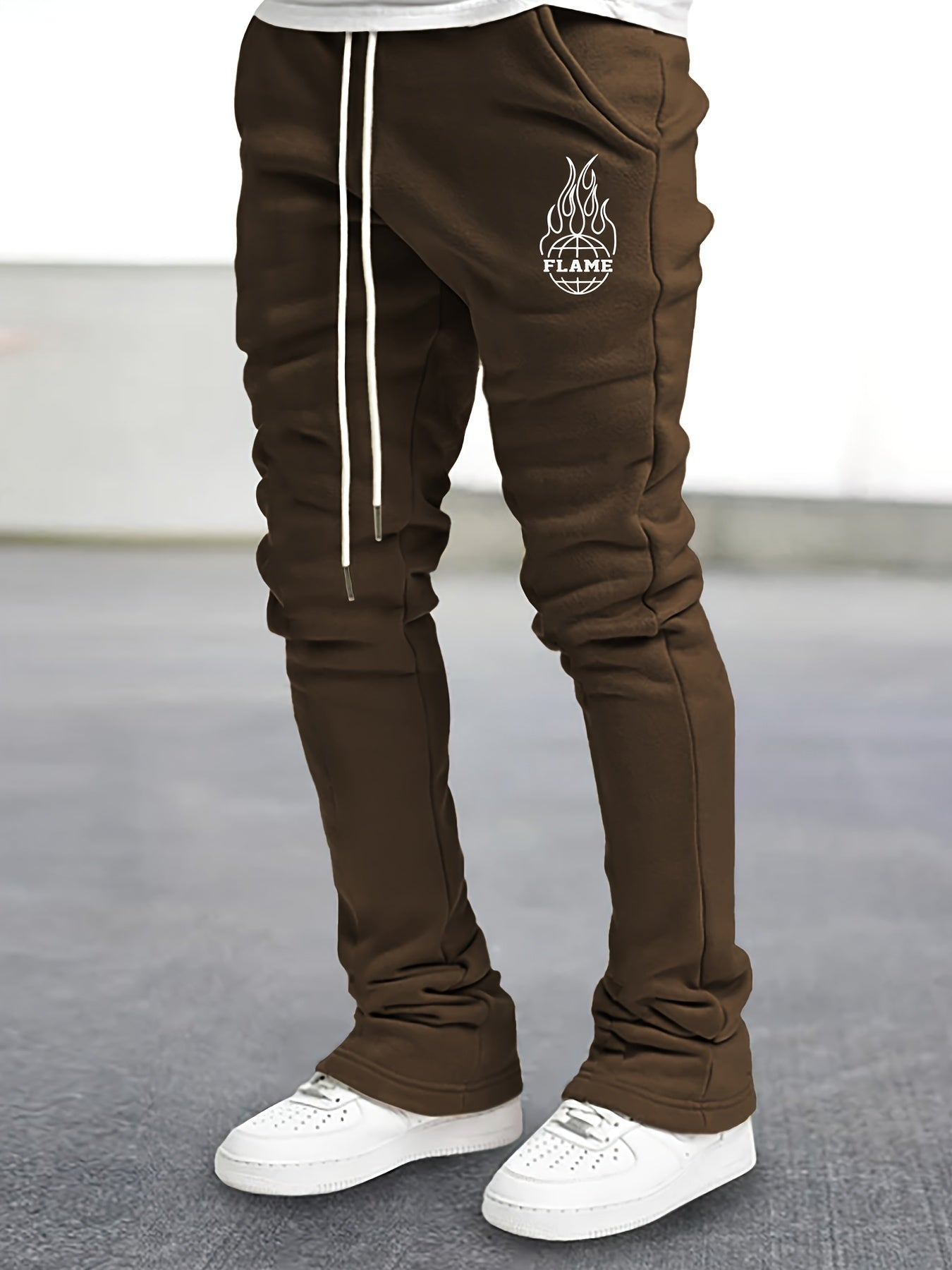 Men's Globe Pattern Flared Trousers Hip Hop Style Joggers