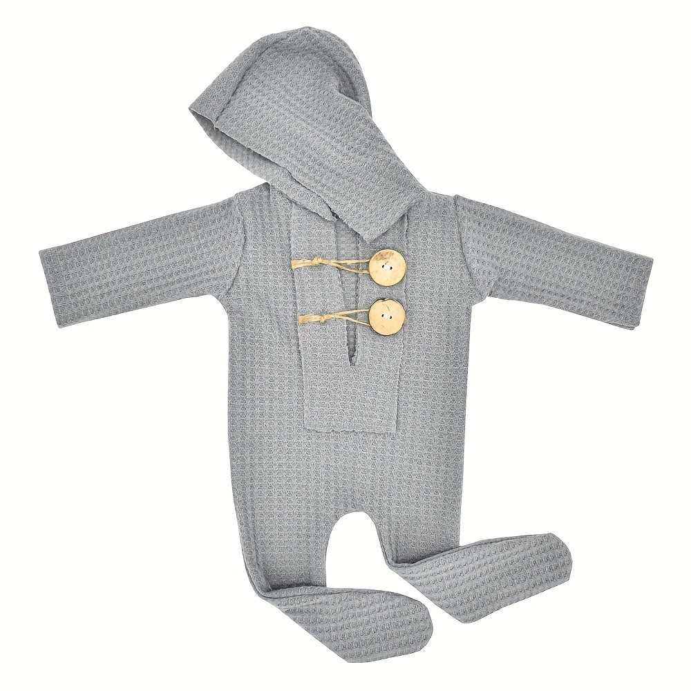 Newborn Baby Hooded Jumpsuit Photography Props Hat Romper Knitted Bodysuit