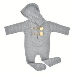 Newborn Baby Hooded Jumpsuit Photography Props Hat Romper Knitted Bodysuit