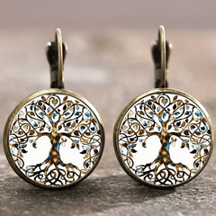 Vintage Time Gemstone Glass Earrings Sunflower Tree Butterfly