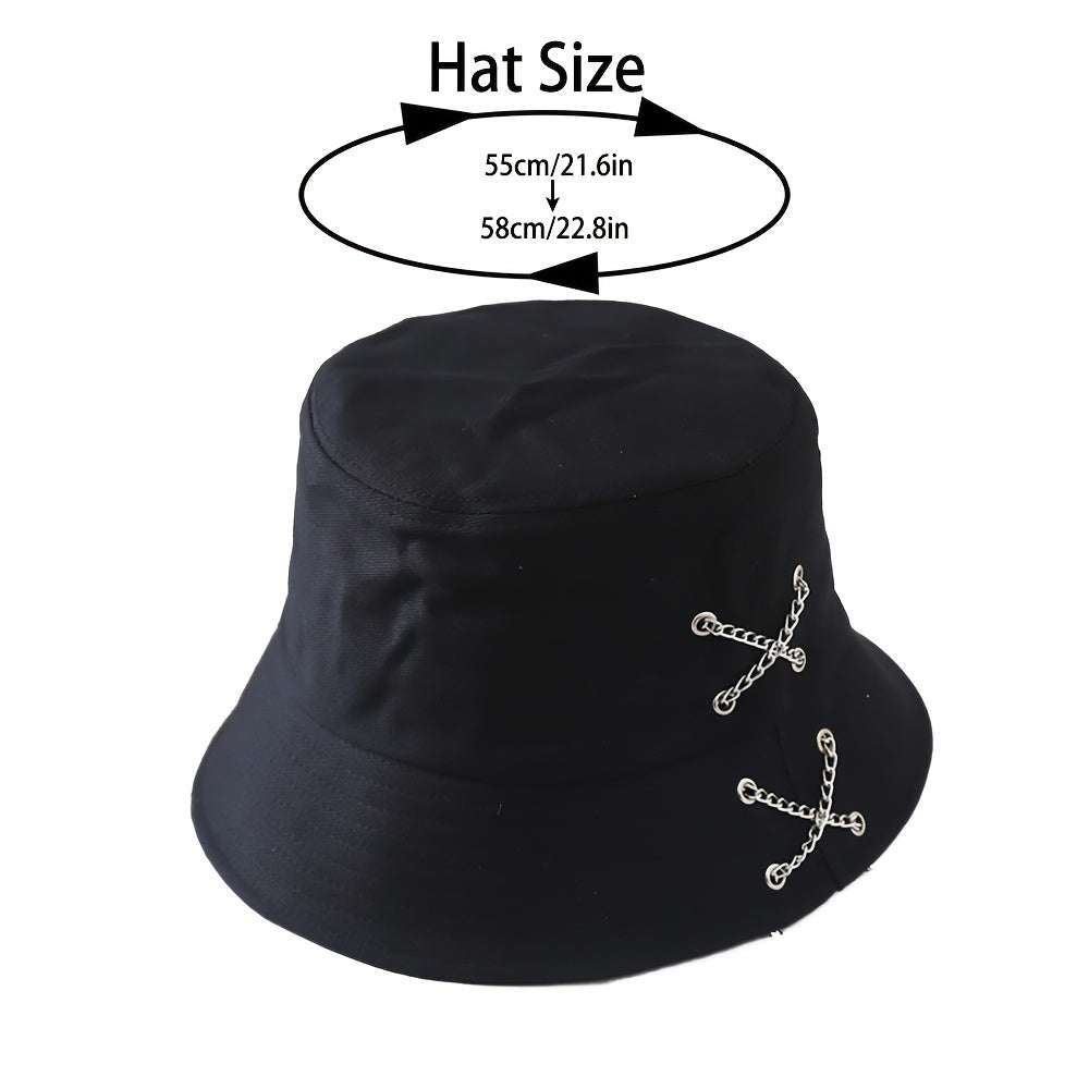 Metal Chain Decor Bucket Hat Solid Casual Sun Hat Unisex Fisherman Cap