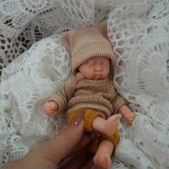 6 Inch Mini Reborn Doll with Hand Painted Light Beige Washable Silicone Body