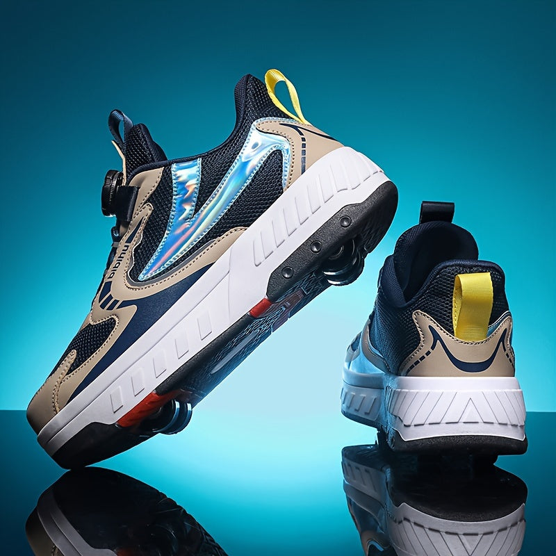 Boys Roller Shoes with Rotating Buckle Detachable Wheel Skate Sneakers