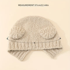 Bear Ears Knit Hat Solid Fleece Beanie Warm Animal Hat Ear Protection
