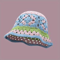 Hollow Crochet Bucket Hat Breathable Sunshade Basin Hat for Women