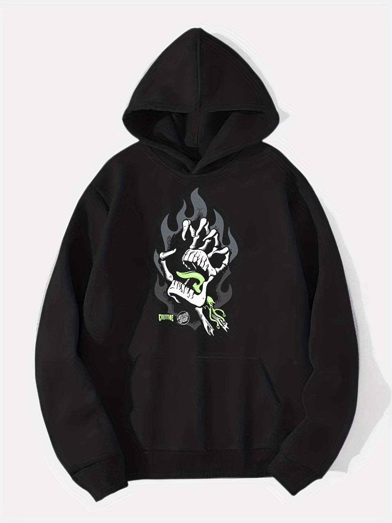Skeleton Hand On Fire Print Hoodie Men