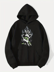 Skeleton Hand On Fire Print Hoodie Men