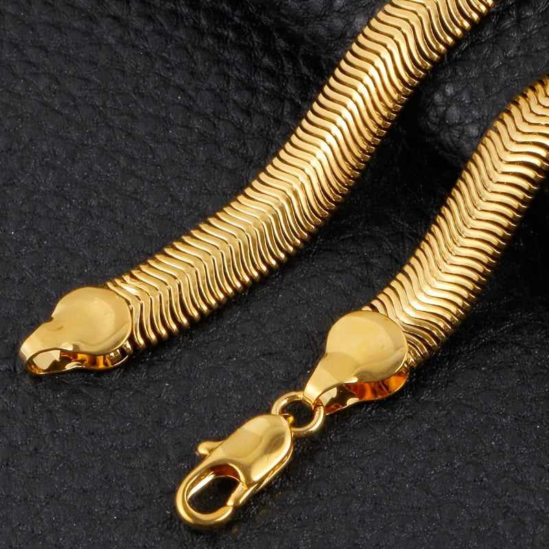 2pcs Men's Snake Chain Necklace & Bracelet Set Hip Hop Accessories