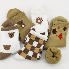 5 Pairs Cartoon Print Socks Comfy & Mid Tube Socks Women's Stockings