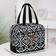 Vintage Style Nylon Lunch Bag Insulated Large Capacity Zippered Thermal Tote