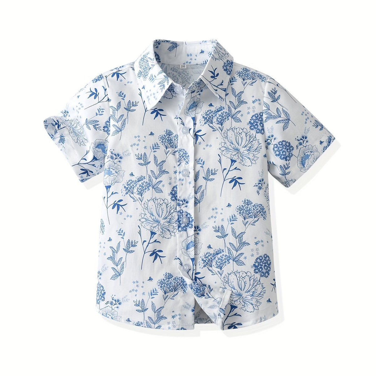 Boys Flower & Leaf Print Short Sleeves Shirt for Spring & Summer
