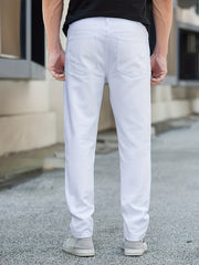 Slim Fit Classic Cotton Jeans Mens Casual Street Style Solid Denim Pants